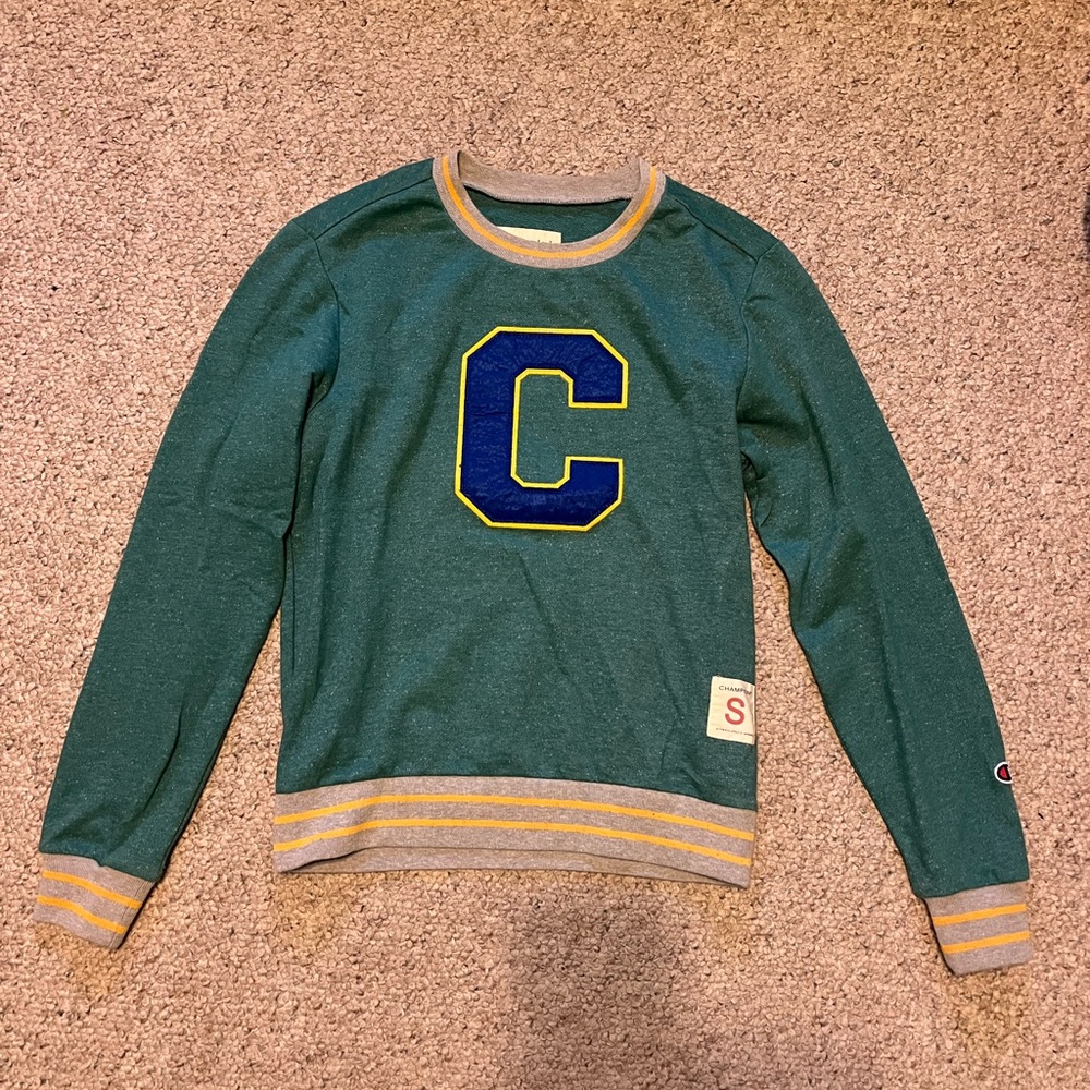 Champion crew neck pullover sweatshirt green logo small